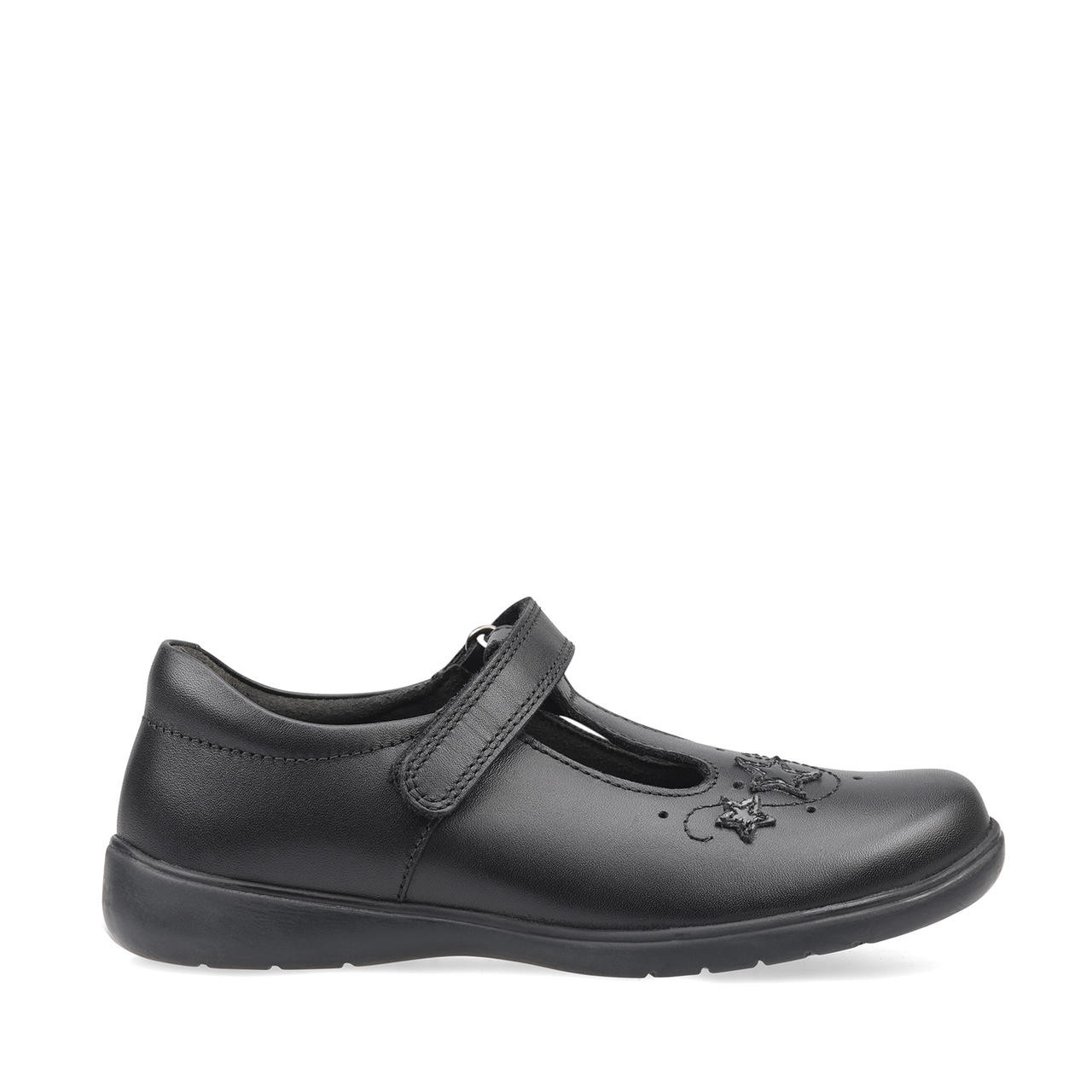 Star Jump, Black leather girls t-bar rip-tape school shoes