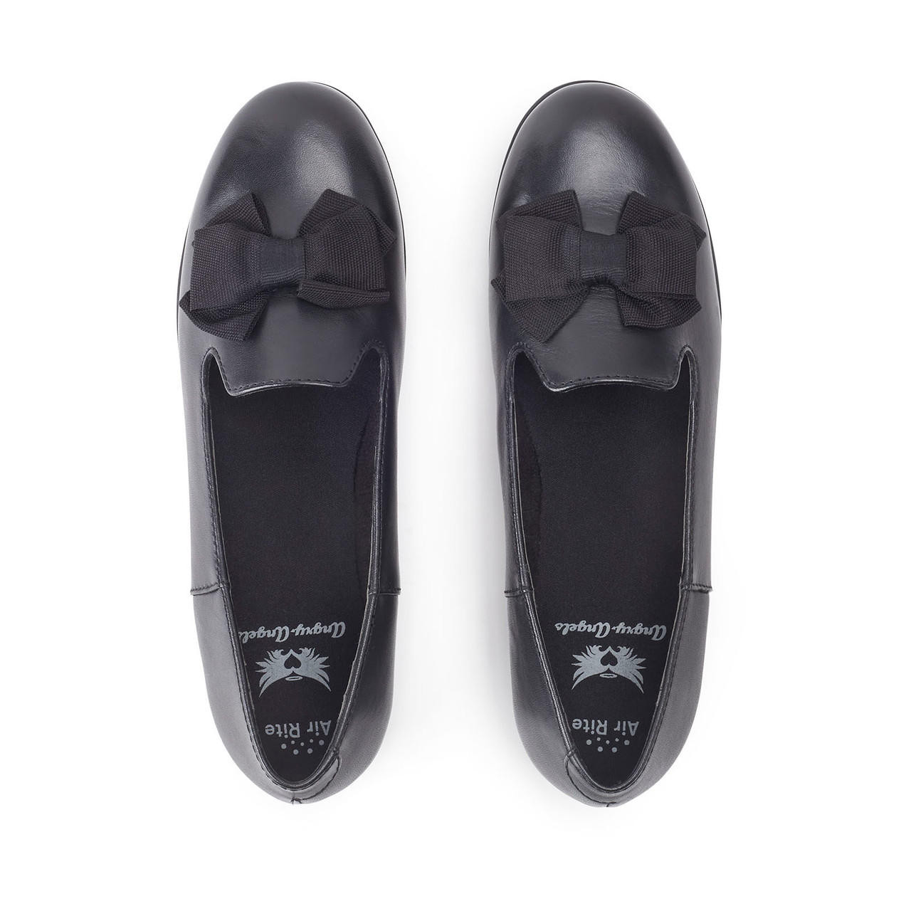 Inspire, Black leather girls slip on school shoes