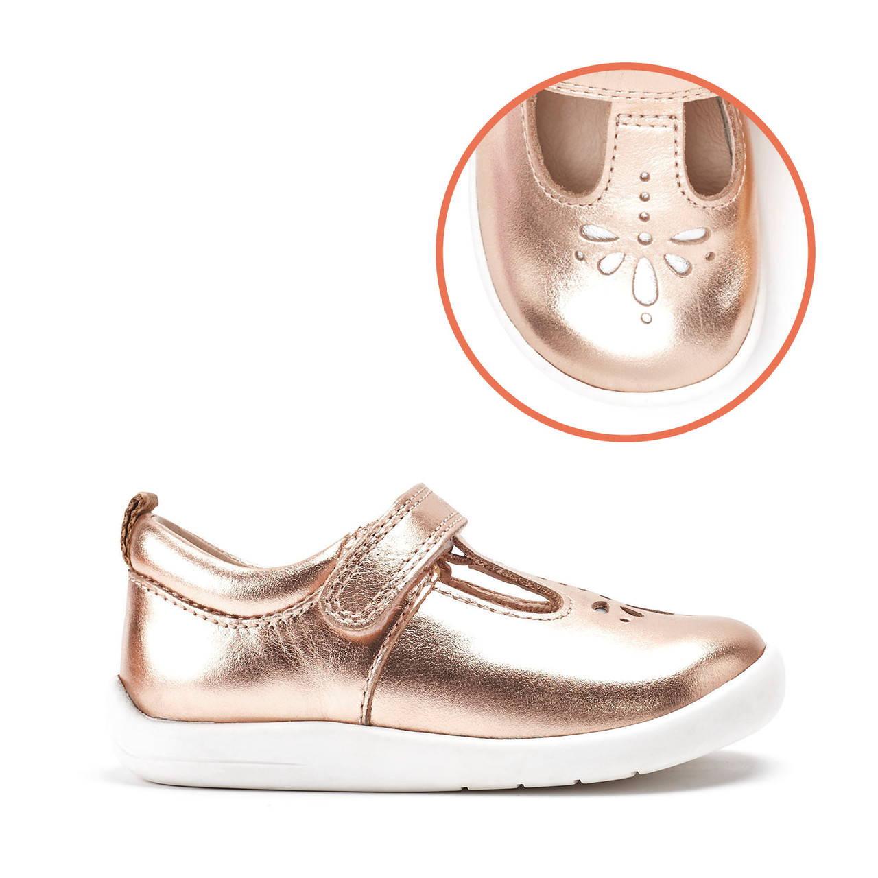 Puzzle, Rose gold leather girls rip-tape first walking shoes
