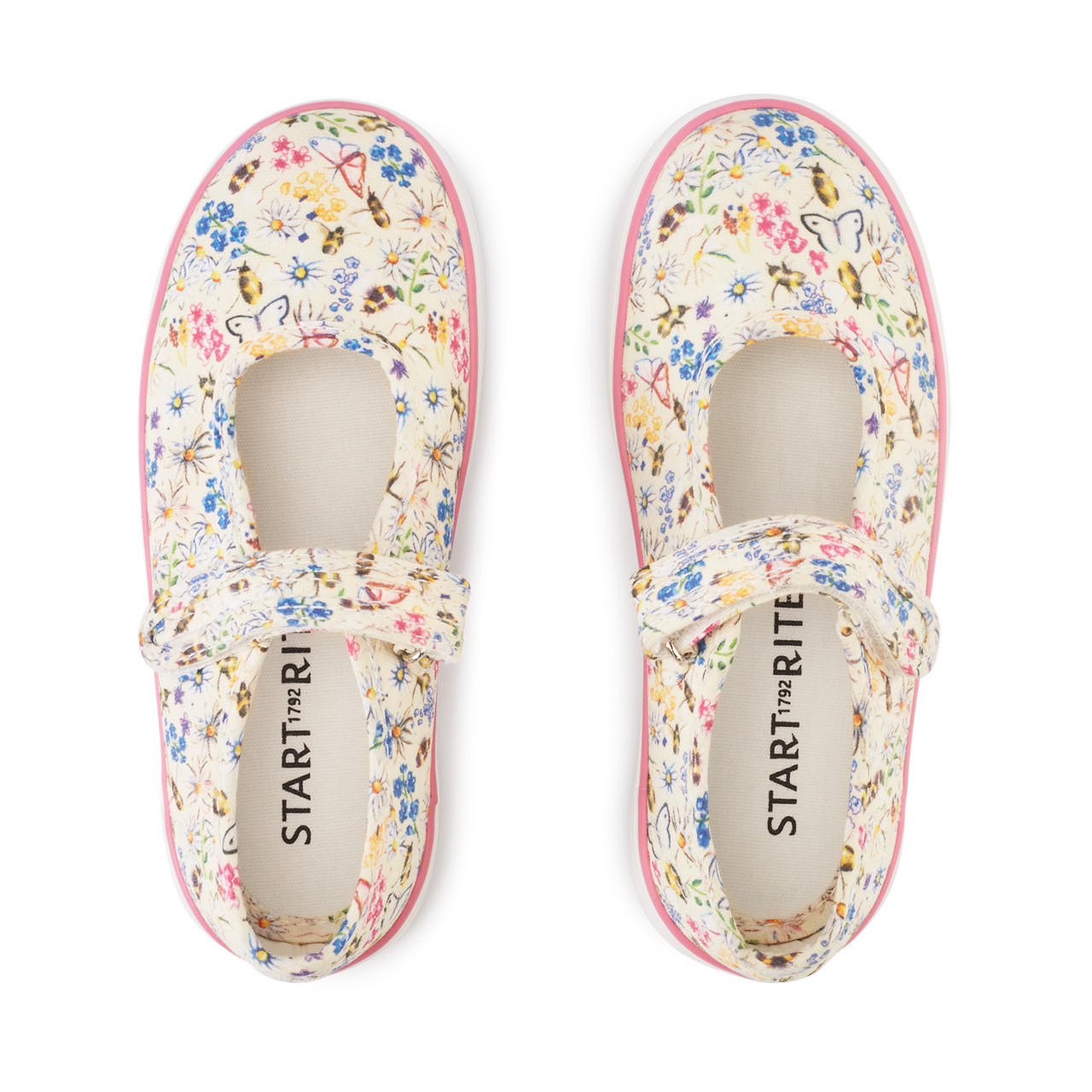 Start-Rite Blossom Bees cream floral girls canvas single bar shoes.