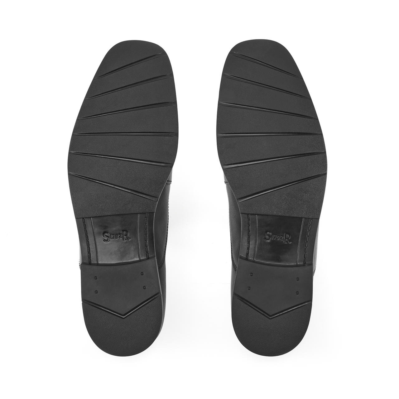 College, Black leather boys primary slip-on school shoes