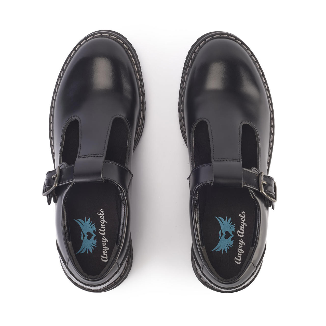 Envisage, Black leather girls Tbar buckle school shoes