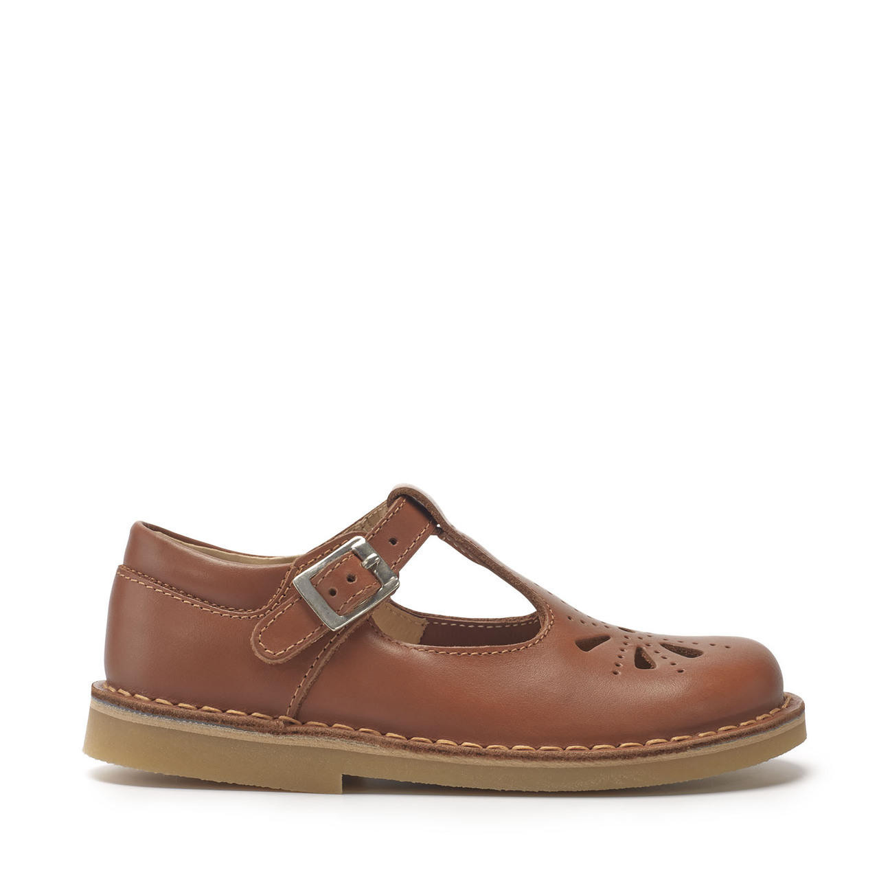 Lottie, Tan leather classic t-bar buckle shoes