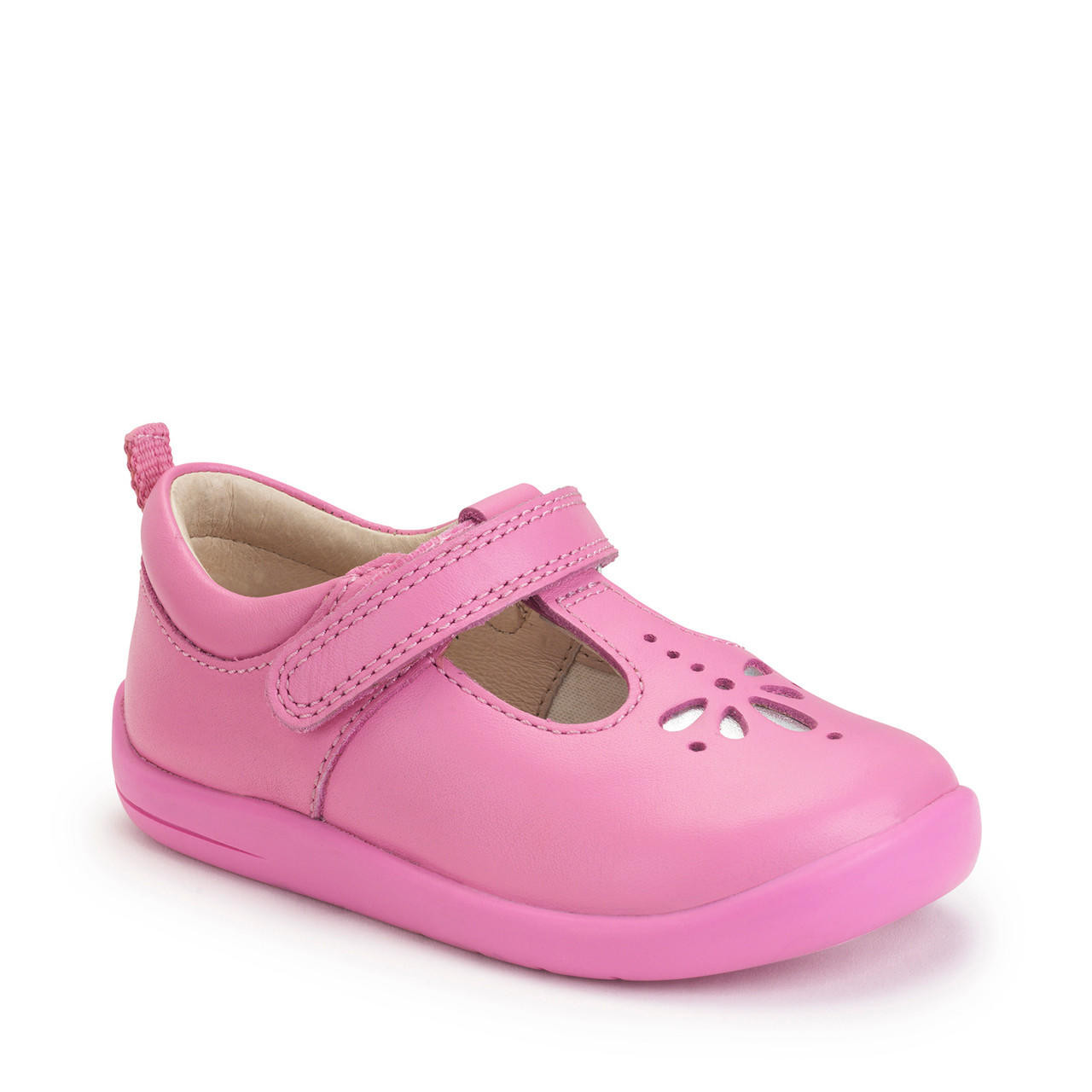 Puzzle, Rose pink leather girls rip-tape first walking shoes