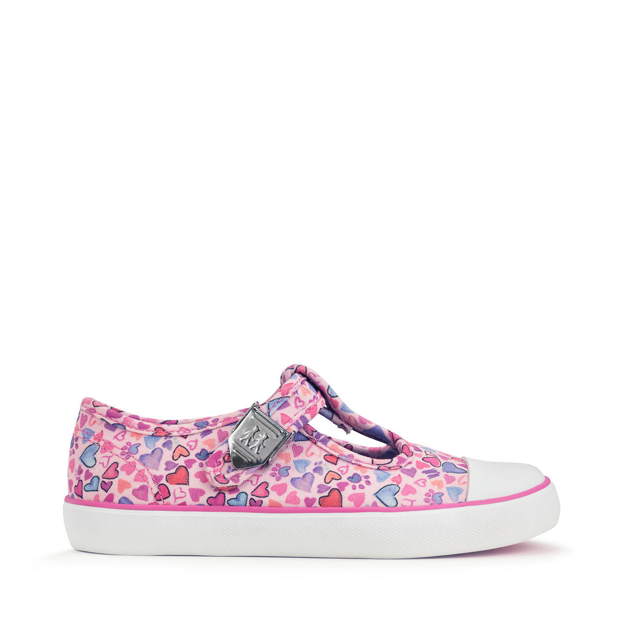 Sweets, Pink heart print girls t-bar buckle canvas