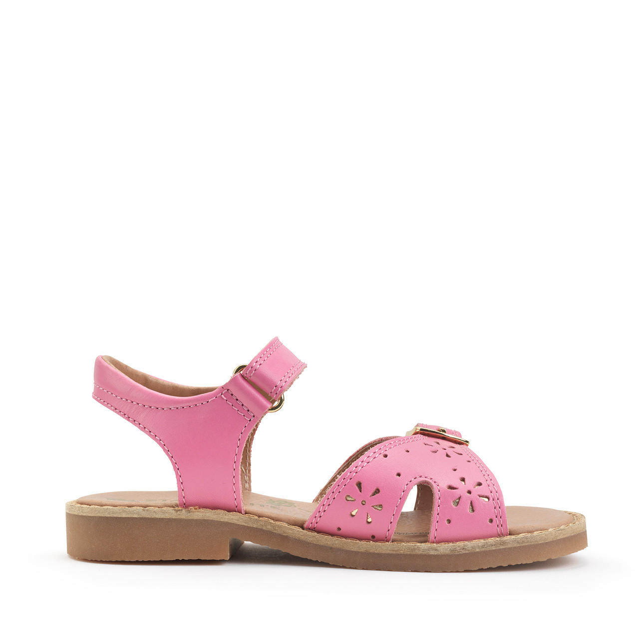 Holiday, Rose pink leather girls riptape sandals