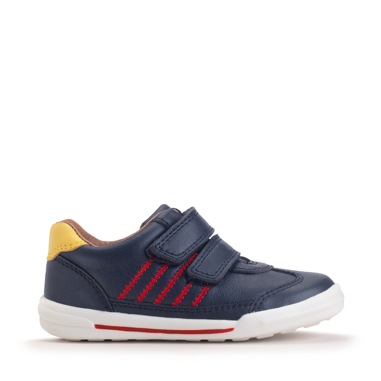 Roundabout, Navy/yellow leather rip-tape pre-school casual shoes