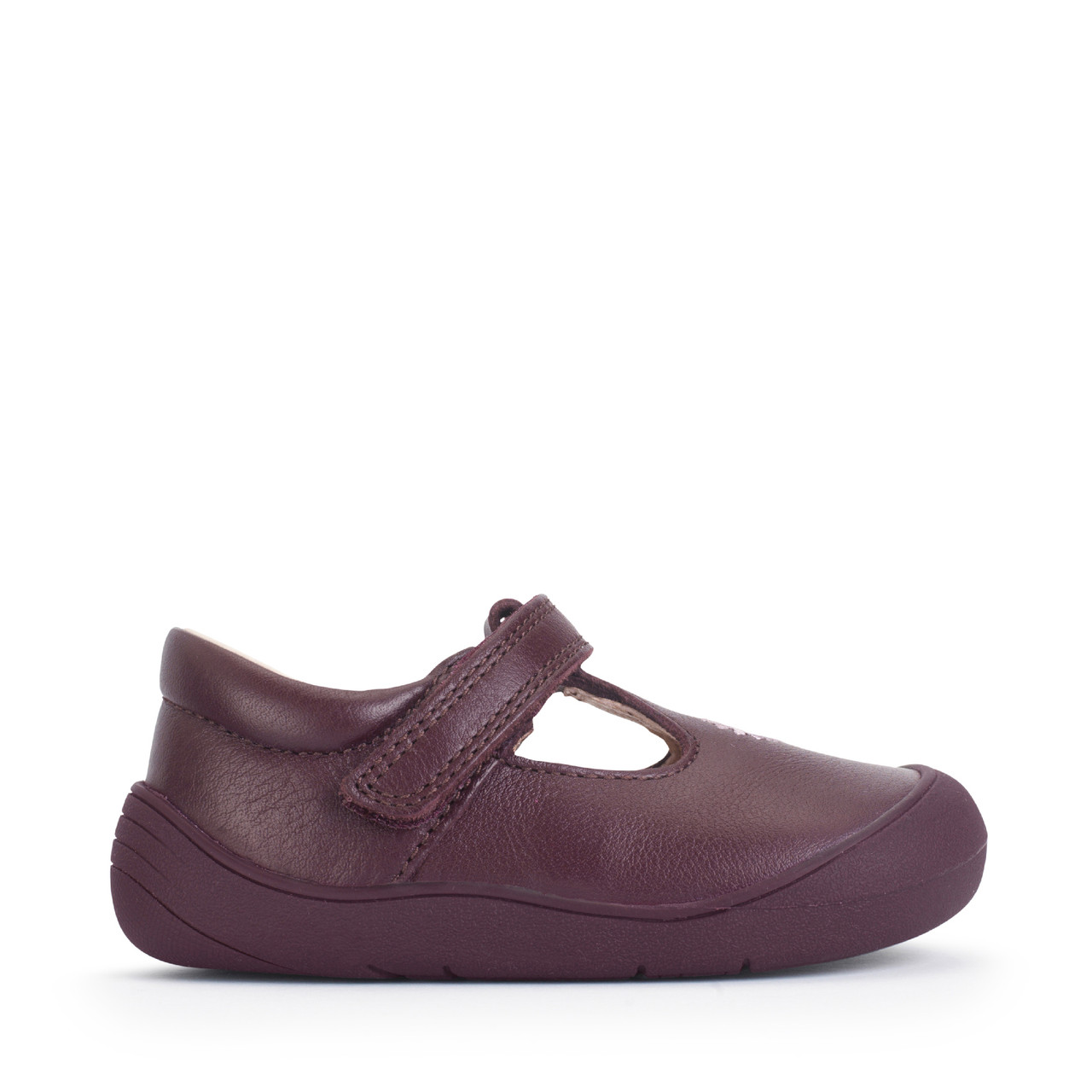 Floret, Burgundy leather girls daisy riptape first walking shoes