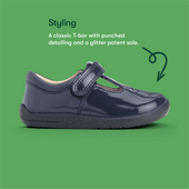 Start-Rite Shoes Puzzle, Navy blue patent girls rip-tape T-bar first walking shoes 