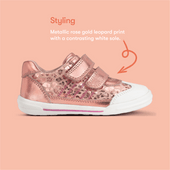 Start-Rite Shoes Roundabout, Rose gold leather girls rip-tape pre-school casual shoes 