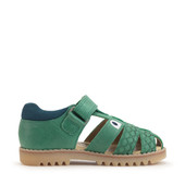 Start-Rite Shoes Dino Park, Green leather rip-tape fisherman sandals 