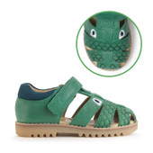 Start-Rite Shoes Dino Park, Green leather rip-tape fisherman sandals