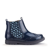 Start-Rite Shoes Chelsea, Navy patent/leopard girls zip-up ankle boots 