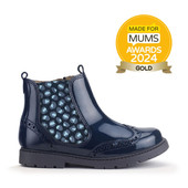 Start-Rite Shoes Chelsea, Navy patent/leopard girls zip-up ankle boots 