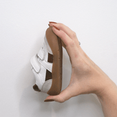 Start-Rite Duel, White leather khaki casual rip-tape first walking trainers 0851_4