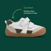 Start-Rite Duel, White leather khaki casual rip-tape first walking trainers 0851_4