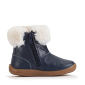 Start-Rite Flurry, Navy leather girls zip-up fur first ankle boots 0855_9