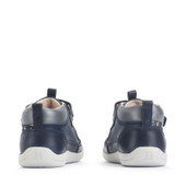 Start-Rite Rove, Navy leather floral nubuck girls rip-tape first casual boots 0857_9