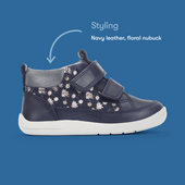 Start-Rite Rove, Navy leather floral nubuck girls rip-tape first casual boots 0857_9