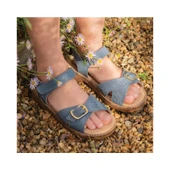 Start-Rite Holiday, Denim blue leather leather girls rip-tape sandals 5201_2