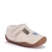Start-Rite Squish, Cream leather bow girls T-bar rip-tape pre-walker shoes 0858_14
