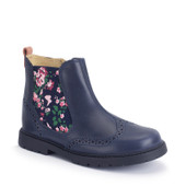 Start-Rite Chelsea, Navy blue leather/floral girls zip-up ankle boots 1727_69
