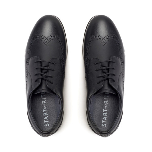 Brogue Snr, Black leather lace-up school shoes