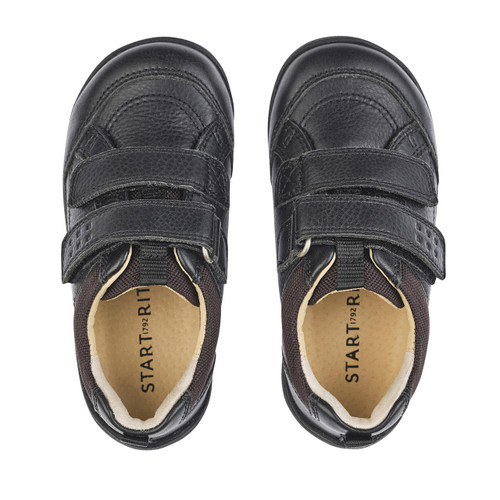 Zigzag, Black leather boys rip-tape first school shoes