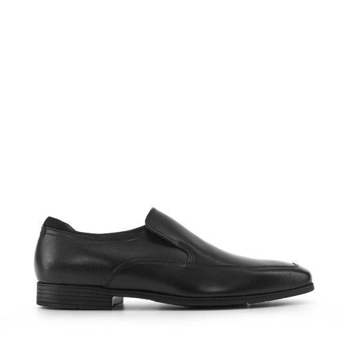 College, Black leather boys primary slip-on school shoes