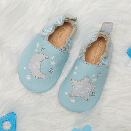 Fable, Pale blue leather lullaby baby pram shoes