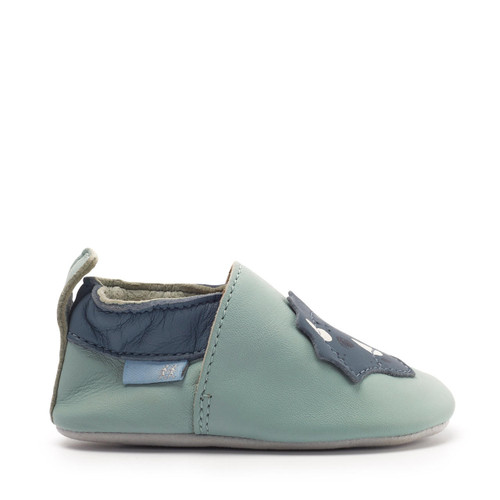 Fable Dusty sage leather dino baby pram shoes