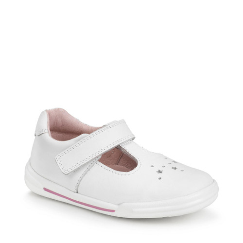 Playground, White leather girls T-bar rip-tape pre-school casual shoes