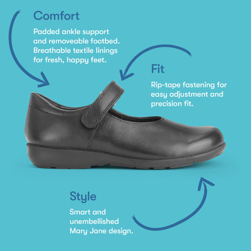 Start-Rite Shoes Classroom, Black leather Simply by Start-Rite girls rip-tape school shoes 