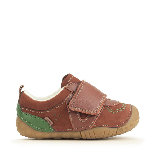 Start-Rite Shoes Shuffle, Dark brown leather/nubuck boys rip-tape pre-walking shoes 