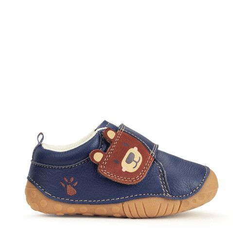 Start-Rite Shoes Bear Hug, French navy leather bear rip-tape pre-walking shoes