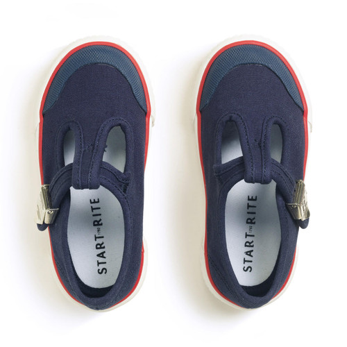 Start-Rite Shoes Anchor, Navy blue t-bar buckle canvas shoes 