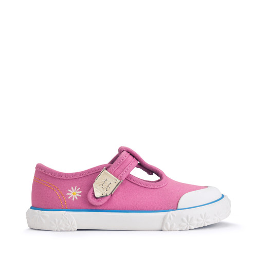 Start-Rite Shoes Anchor, Pink girls t-bar buckle canvas shoes