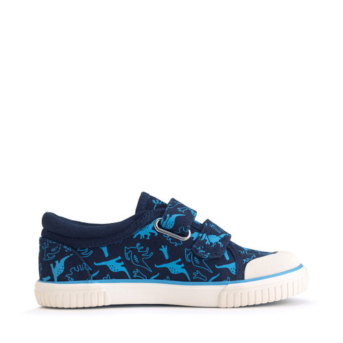 Start-Rite Shoes Raptor, Navy blue dino print boys and girls rip-tape canvas shoes 