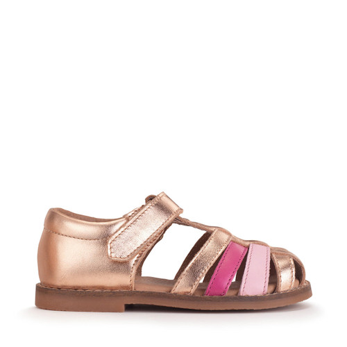 Start-Rite Coastal, Gold pink metallic leather t-bar rip-tape girls sandals 5195_6