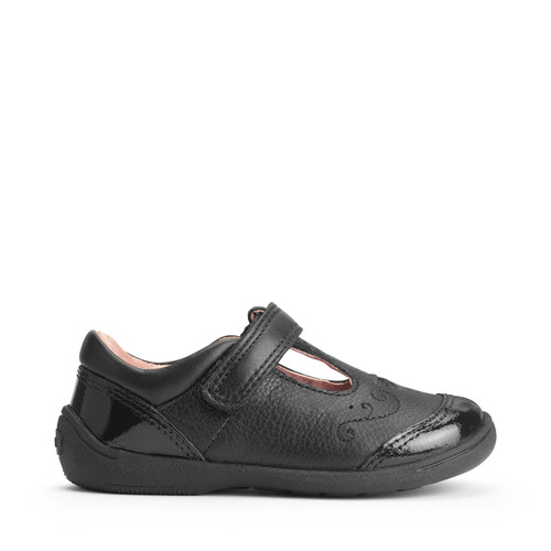 Start-Rite Shoes Dazzle, Black leather/patent girls rip-tape t-bar first school shoes