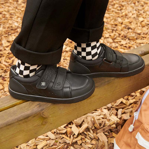 Start-Rite Shoes Spider Web, Black leather boys rip-tape casual school shoe