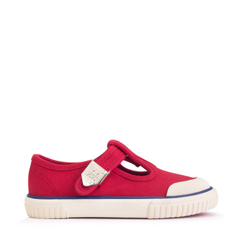 Anchor Red girls boys t bar buckle canvas shoes