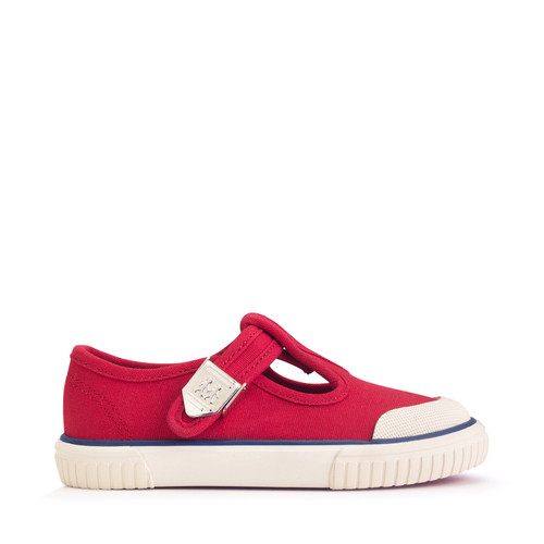 Start-Rite Shoes Anchor, Red t-bar buckle kids canvas shoes