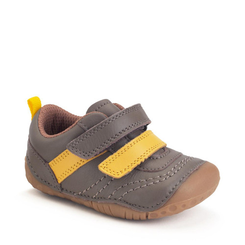 Start-Rite Shoes Little Smile, Taupe/yellow leather rip-tape pre-walkers 