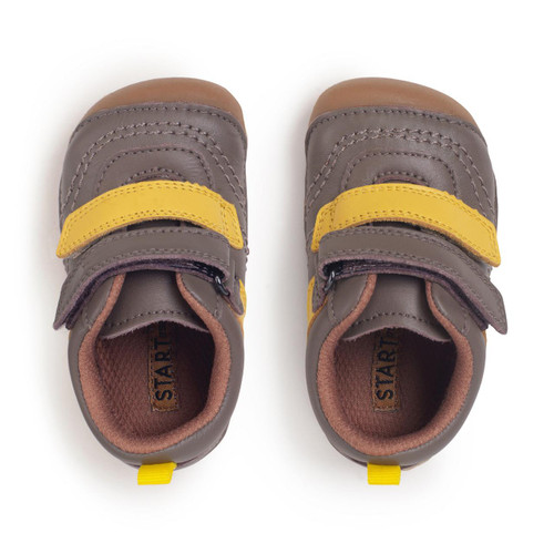 Start-Rite Shoes Little Smile, Taupe/yellow leather rip-tape pre-walkers 