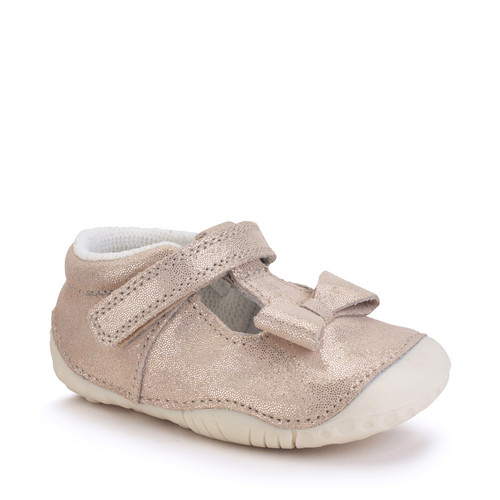 Start-Rite Shoes Wiggle, Pale gold glitter nubuck girls t-bar pre-walker shoes