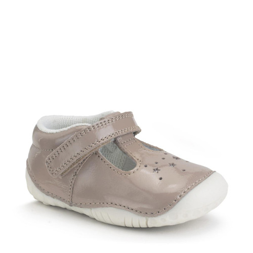 Start-Rite Shoes Tumble, Taupe patent baby girls rip-tape t-bar pre-walkers 