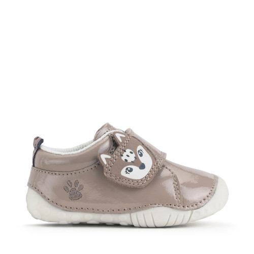 Start-Rite Shoes Wild Fawn, Taupe patent/nubuck deer girls rip-tape pre-walking shoes