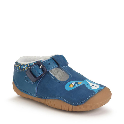 Start-Rite Shoes Little Paws, Blue nubuck/leather bunny girls T-bar buckle pre-walking shoes 