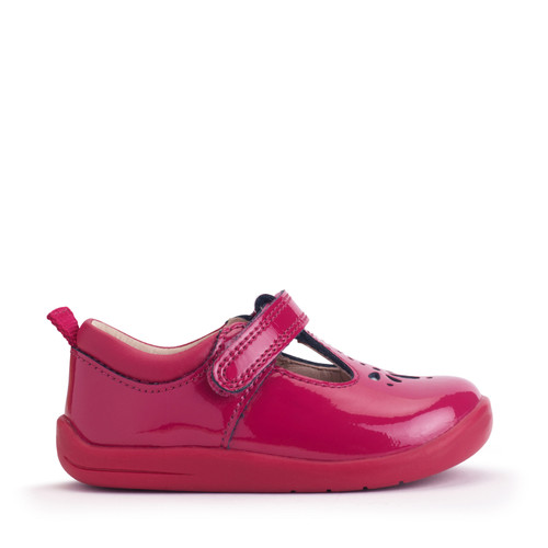 Start-Rite Shoes Puzzle, Cherry red patent girls rip-tape T-bar first walking shoes